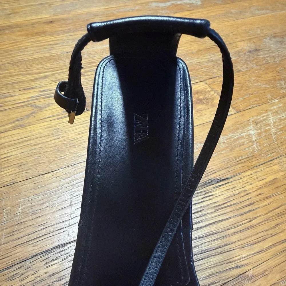 ZARA Black Strappy Heels Sandals Womens Size 11 US 42 EU Open Toe Ankle Strap